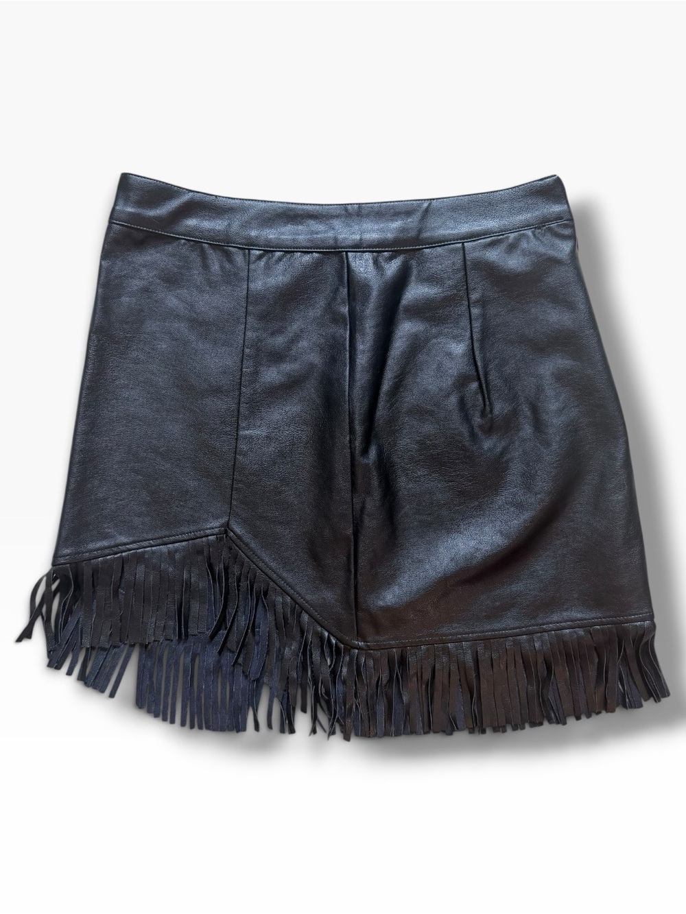 NWT Le Lis Black Faux Leather Fringe Mini Skirt